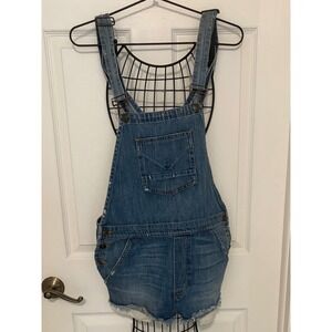 Hudson Womens Denim Shortall Overalls Medium Wash Raw Hem Blue Size Small